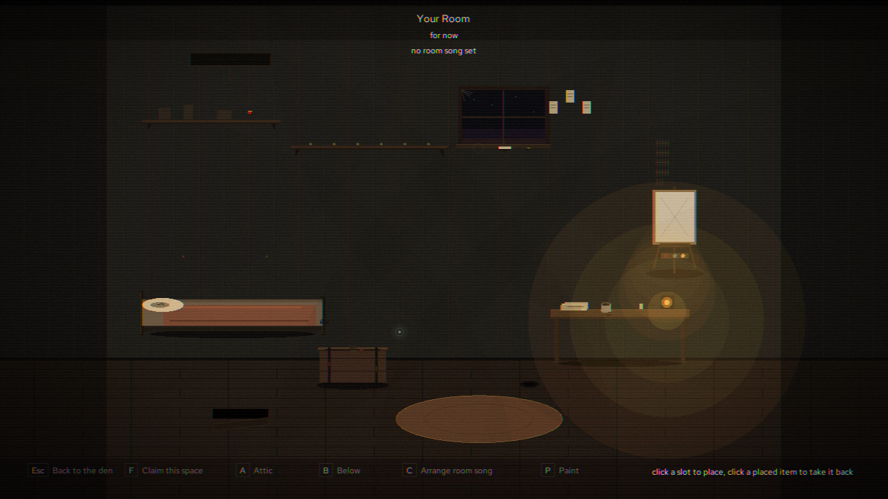 Your Room with keepsakes and a braided rug under lantern light